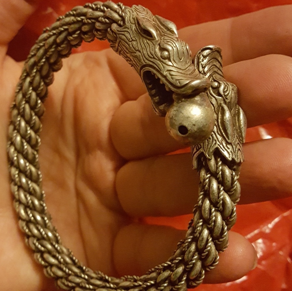 Artisan Dragon Etched Tibet Silver Hmong Silver